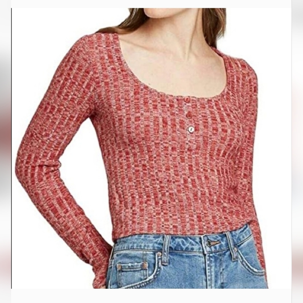 * Wild Fable Scoop Neck Cozy Henley Top XL Berry Longsleeve Crop Top